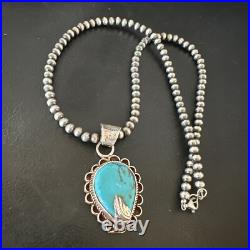 Womens Blue Turquoise Pendant Navajo Pearls Sterling Silver Necklace 15651