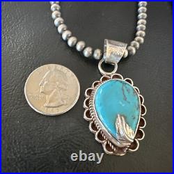 Womens Blue Turquoise Pendant Navajo Pearls Sterling Silver Necklace 15651