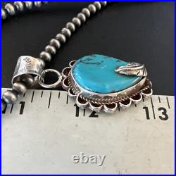 Womens Blue Turquoise Pendant Navajo Pearls Sterling Silver Necklace 15651