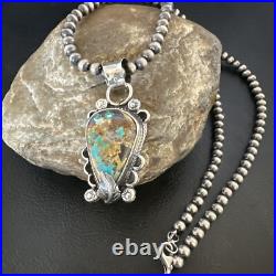 Womens Blue Turquoise Pendant Navajo Pearls Sterling Silver Necklace 15657