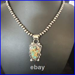 Womens Blue Turquoise Pendant Navajo Pearls Sterling Silver Necklace 15657
