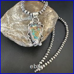 Womens Blue Turquoise Pendant Navajo Pearls Sterling Silver Necklace 15657