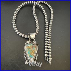 Womens Blue Turquoise Pendant Navajo Pearls Sterling Silver Necklace 15657