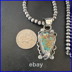 Womens Blue Turquoise Pendant Navajo Pearls Sterling Silver Necklace 15657