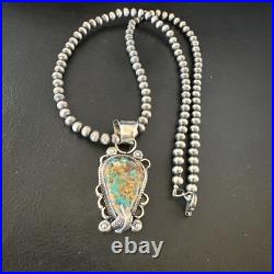 Womens Blue Turquoise Pendant Navajo Pearls Sterling Silver Necklace 15657