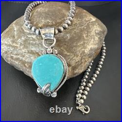 Womens Blue Turquoise Pendant Navajo Pearls Sterling Silver Necklace 15658