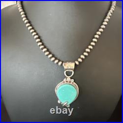 Womens Blue Turquoise Pendant Navajo Pearls Sterling Silver Necklace 15658