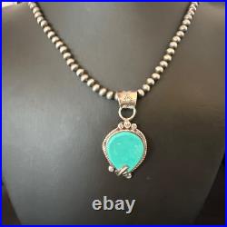 Womens Blue Turquoise Pendant Navajo Pearls Sterling Silver Necklace 15658