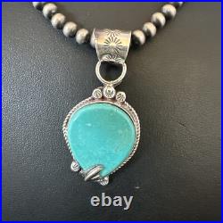 Womens Blue Turquoise Pendant Navajo Pearls Sterling Silver Necklace 15658