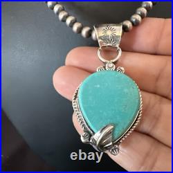 Womens Blue Turquoise Pendant Navajo Pearls Sterling Silver Necklace 15658