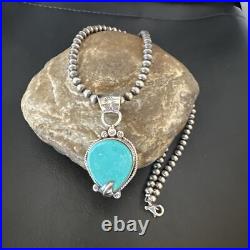 Womens Blue Turquoise Pendant Navajo Pearls Sterling Silver Necklace 15658