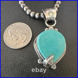 Womens Blue Turquoise Pendant Navajo Pearls Sterling Silver Necklace 15658
