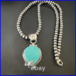 Womens Blue Turquoise Pendant Navajo Pearls Sterling Silver Necklace 15658