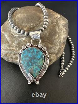 Womens Blue Turquoise Pendant Navajo Pearls Sterling Silver Necklace 15761