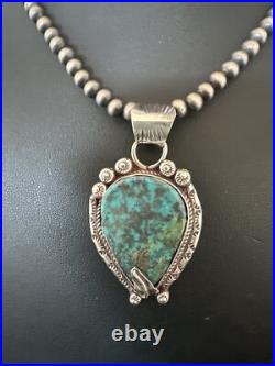 Womens Blue Turquoise Pendant Navajo Pearls Sterling Silver Necklace 15761