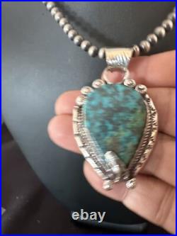 Womens Blue Turquoise Pendant Navajo Pearls Sterling Silver Necklace 15761