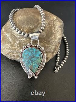 Womens Blue Turquoise Pendant Navajo Pearls Sterling Silver Necklace 15761