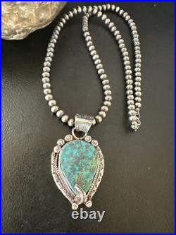 Womens Blue Turquoise Pendant Navajo Pearls Sterling Silver Necklace 15761