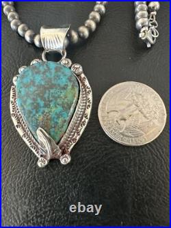 Womens Blue Turquoise Pendant Navajo Pearls Sterling Silver Necklace 15761