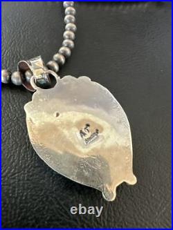 Womens Blue Turquoise Pendant Navajo Pearls Sterling Silver Necklace 15761