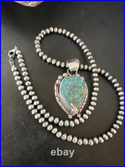Womens Blue Turquoise Pendant Navajo Pearls Sterling Silver Necklace 15761 Womens Blue Turquoise Pendant Navajo Pearls Sterling Silver Necklace 15761