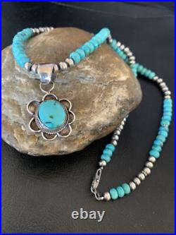 Womens Blue Turquoise Pendant Navajo Pearls Sterling Silver Necklace 20 13217