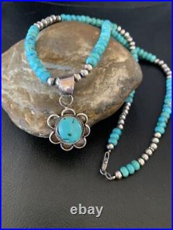 Womens Blue Turquoise Pendant Navajo Pearls Sterling Silver Necklace 20 13217