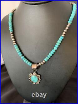 Womens Blue Turquoise Pendant Navajo Pearls Sterling Silver Necklace 20 13217
