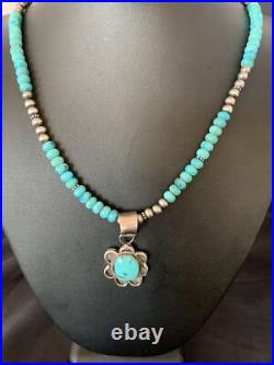 Womens Blue Turquoise Pendant Navajo Pearls Sterling Silver Necklace 20 13217