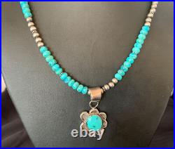 Womens Blue Turquoise Pendant Navajo Pearls Sterling Silver Necklace 20 13217