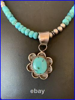 Womens Blue Turquoise Pendant Navajo Pearls Sterling Silver Necklace 20 13217