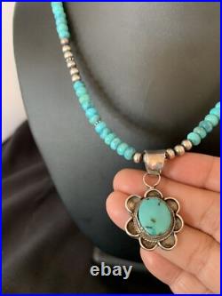Womens Blue Turquoise Pendant Navajo Pearls Sterling Silver Necklace 20 13217