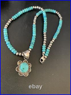 Womens Blue Turquoise Pendant Navajo Pearls Sterling Silver Necklace 20 13217