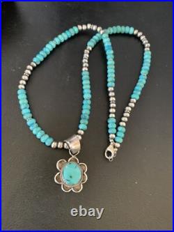 Womens Blue Turquoise Pendant Navajo Pearls Sterling Silver Necklace 20 13217