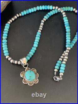 Womens Blue Turquoise Pendant Navajo Pearls Sterling Silver Necklace 20 13217