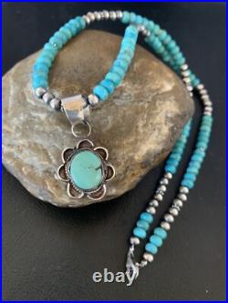 Womens Blue Turquoise Pendant Navajo Pearls Sterling Silver Necklace 20 13219