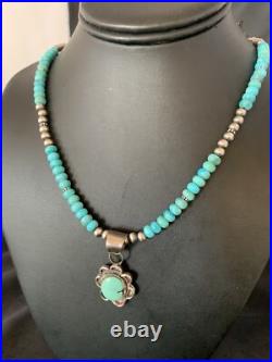 Womens Blue Turquoise Pendant Navajo Pearls Sterling Silver Necklace 20 13219