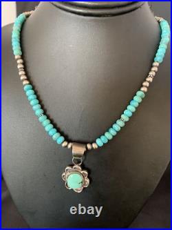 Womens Blue Turquoise Pendant Navajo Pearls Sterling Silver Necklace 20 13219