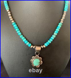 Womens Blue Turquoise Pendant Navajo Pearls Sterling Silver Necklace 20 13219