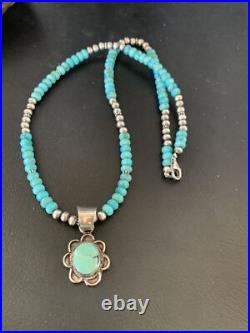 Womens Blue Turquoise Pendant Navajo Pearls Sterling Silver Necklace 20 13219