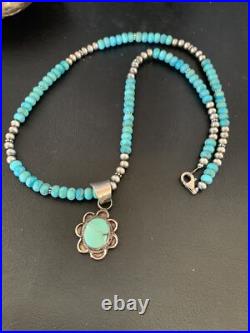 Womens Blue Turquoise Pendant Navajo Pearls Sterling Silver Necklace 20 13219
