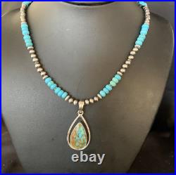 Womens Blue Turquoise Pendant Navajo Pearls Sterling Silver Necklace 20 13869