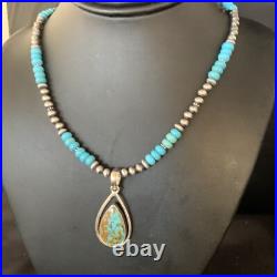 Womens Blue Turquoise Pendant Navajo Pearls Sterling Silver Necklace 20 13869