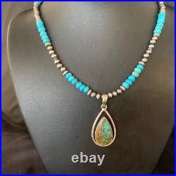 Womens Blue Turquoise Pendant Navajo Pearls Sterling Silver Necklace 20 13869