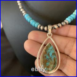 Womens Blue Turquoise Pendant Navajo Pearls Sterling Silver Necklace 20 13869