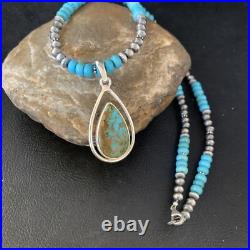 Womens Blue Turquoise Pendant Navajo Pearls Sterling Silver Necklace 20 13869