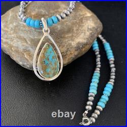 Womens Blue Turquoise Pendant Navajo Pearls Sterling Silver Necklace 20 13869