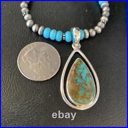 Womens Blue Turquoise Pendant Navajo Pearls Sterling Silver Necklace 20 13869