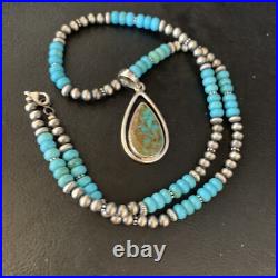 Womens Blue Turquoise Pendant Navajo Pearls Sterling Silver Necklace 20 13869