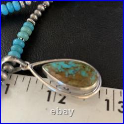 Womens Blue Turquoise Pendant Navajo Pearls Sterling Silver Necklace 20 13869